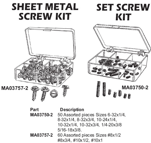 sheet metal screw kit, set screw kit