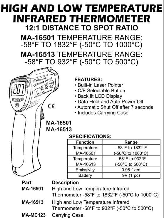 high and low temperature infrared thermometer