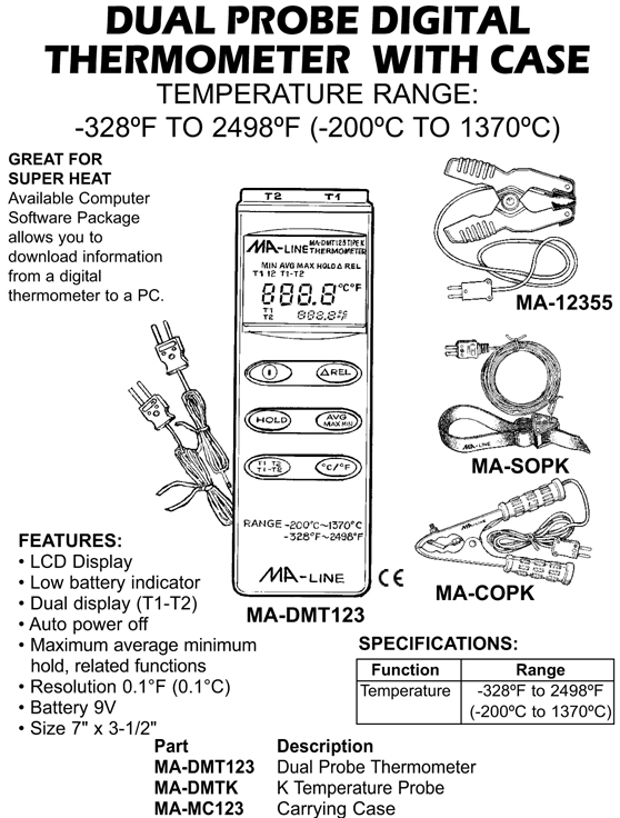 dual probe digital thermometer with case