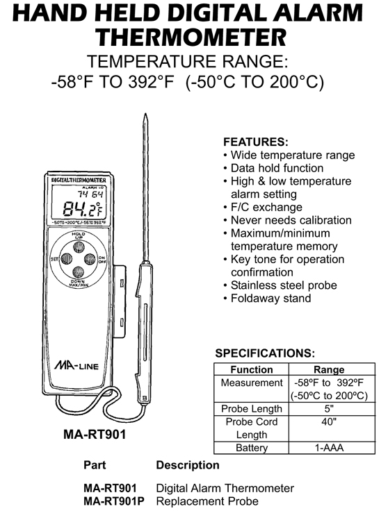 hand held digital alarm thermometer