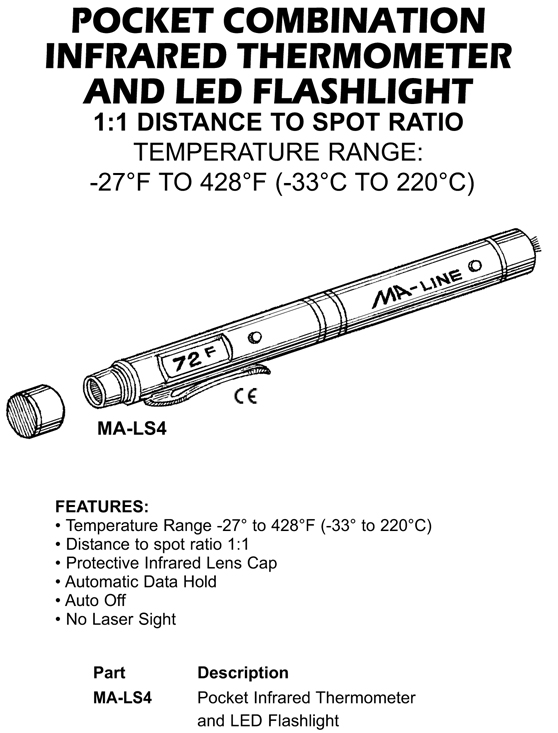 MA-Line MA-PDT392B Big Digit Pocket Digital Thermometer