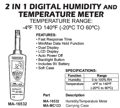 2 in 1 humidity and temperature tester
