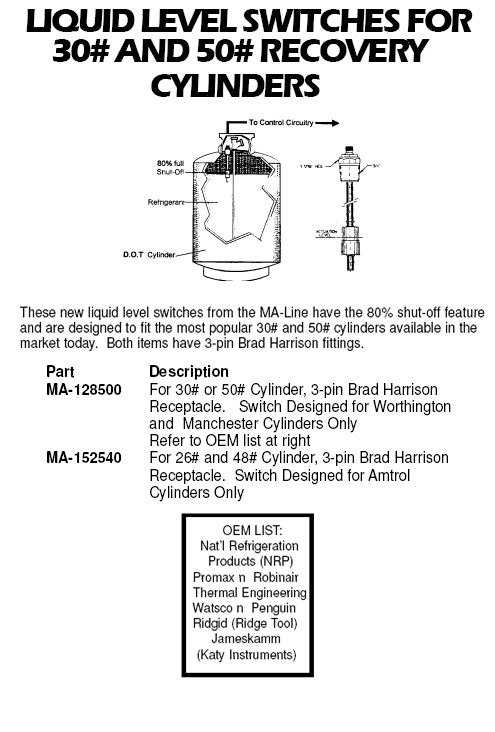 liquid level switches for recovery tanks