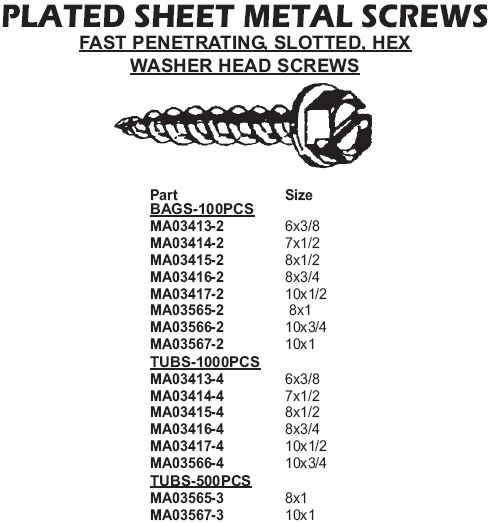plated sheet metal screws