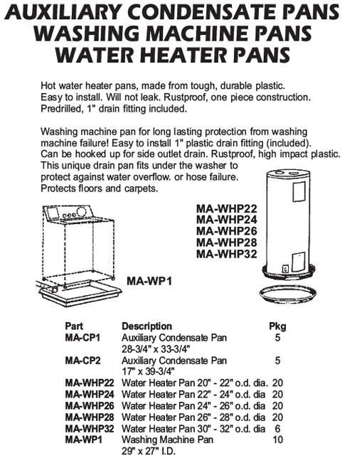 washing machine pans, condensate pans